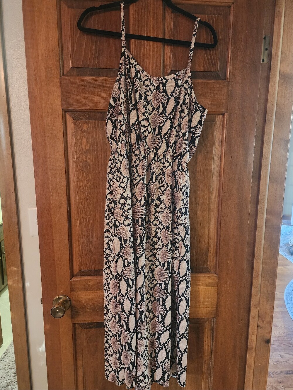 Sleeveless Snake Print Maxi Dress in Beige and Black